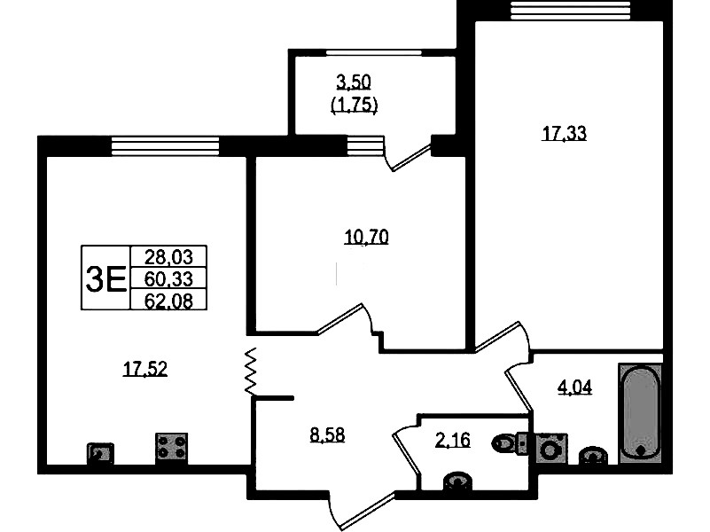2-комнатная квартира 62.08 м², 10/12 эт., ЖК «UP! Квартал Воронцовский»